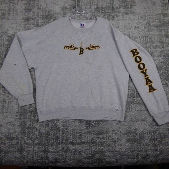 Vintage Russell Athletic Crewneck Sweatshirt Men's Extra Large Gray Booyaa Fish - Picture 1 of 14